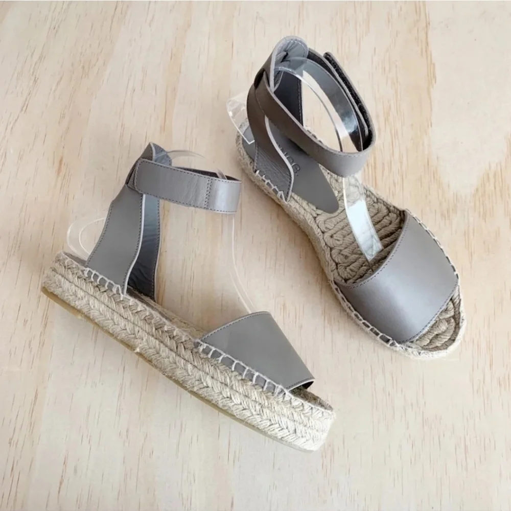 Vince Edie Leather Espadrille Gray 9 Casual  Boho Vacaay Festival Neutral Preown